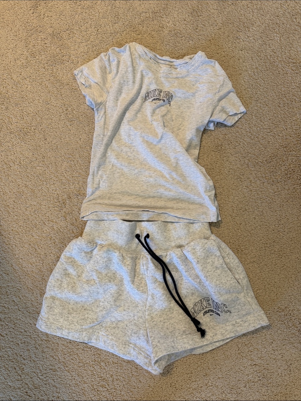 Nike Light Gray Women's Short Sleeve Pajama Set with Black Drawstring